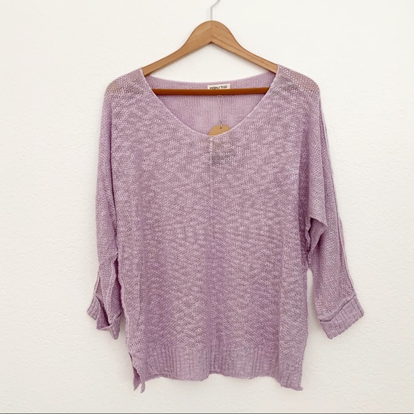 Scoop Neck Slide Slit Sweater - Picture 7 of 8